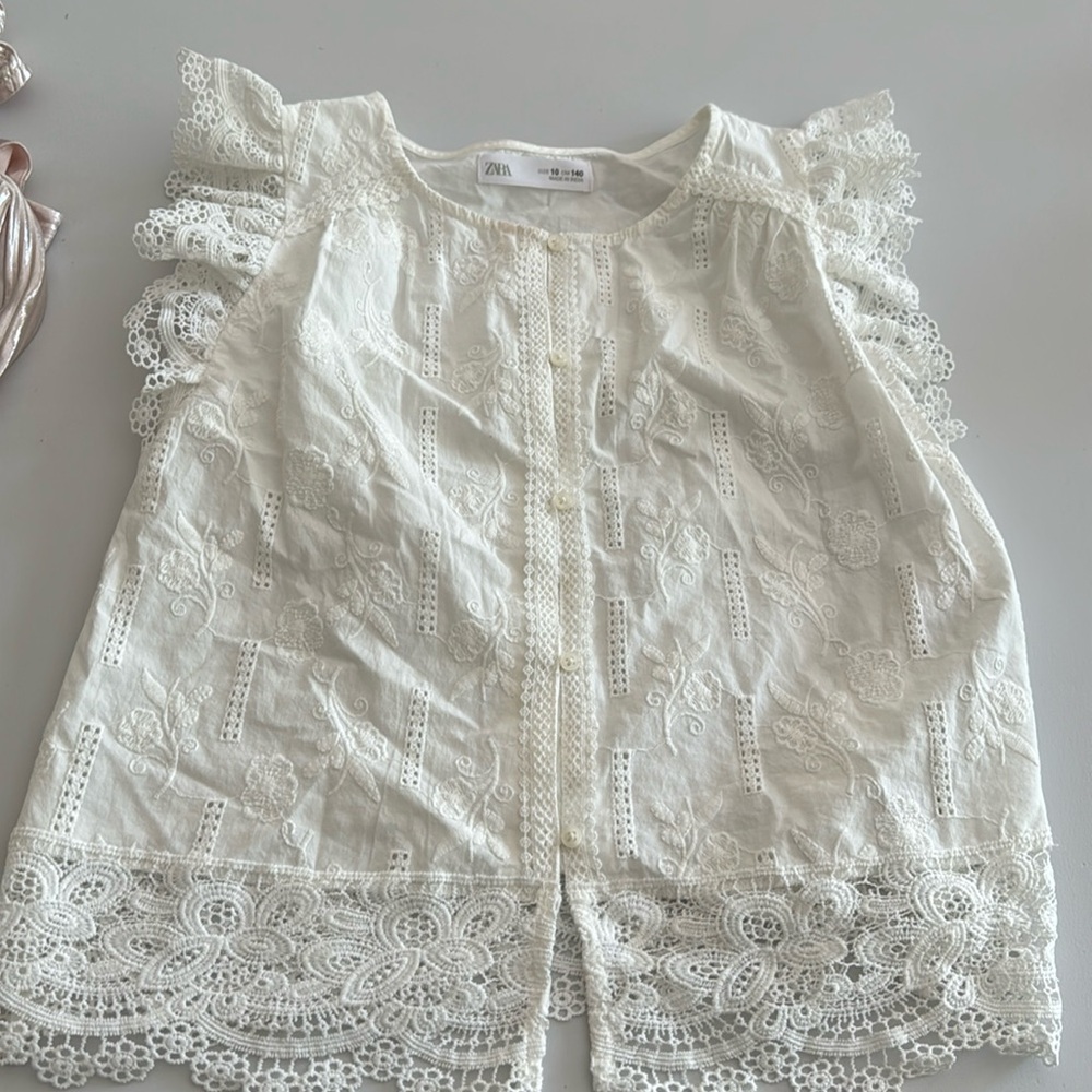 Worn once Zara white cotton lace shirt